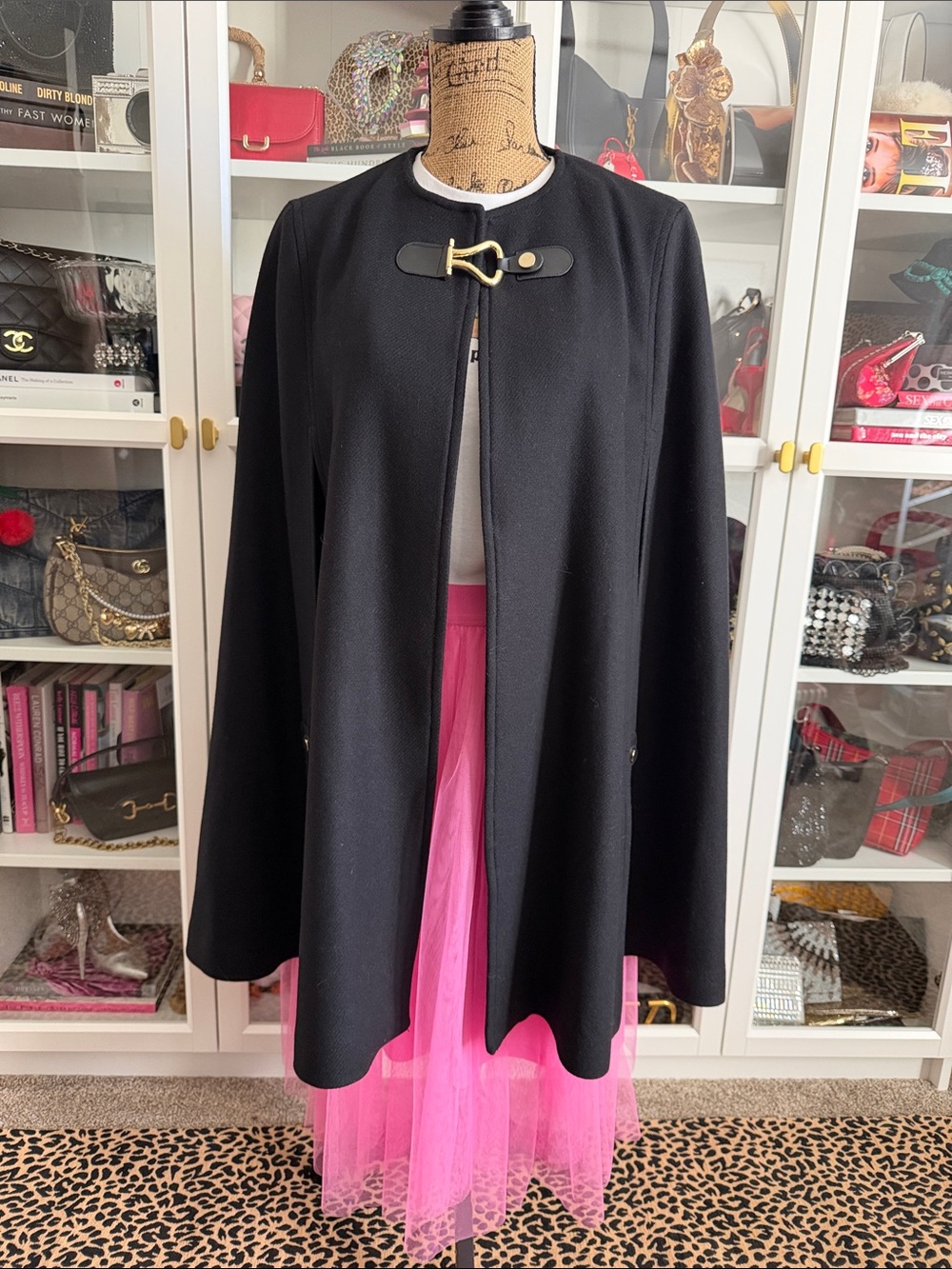 ZARA MANTECO Wool Poncho Cape Coat Gold Metal Buckle Women's